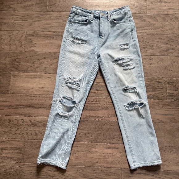 VERVET | Size 25 | Super High Rise Distressed Crop Straight Jeans (Light Blue) - Picture 3 of 9